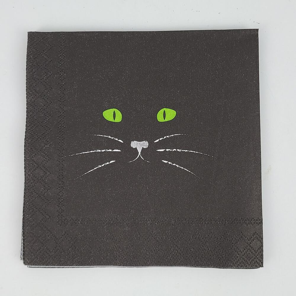 Lot of 5 new paper napkins black cat green eyes decoupage crafts journaling